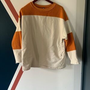 Free People Orange and Cream Block Sweater